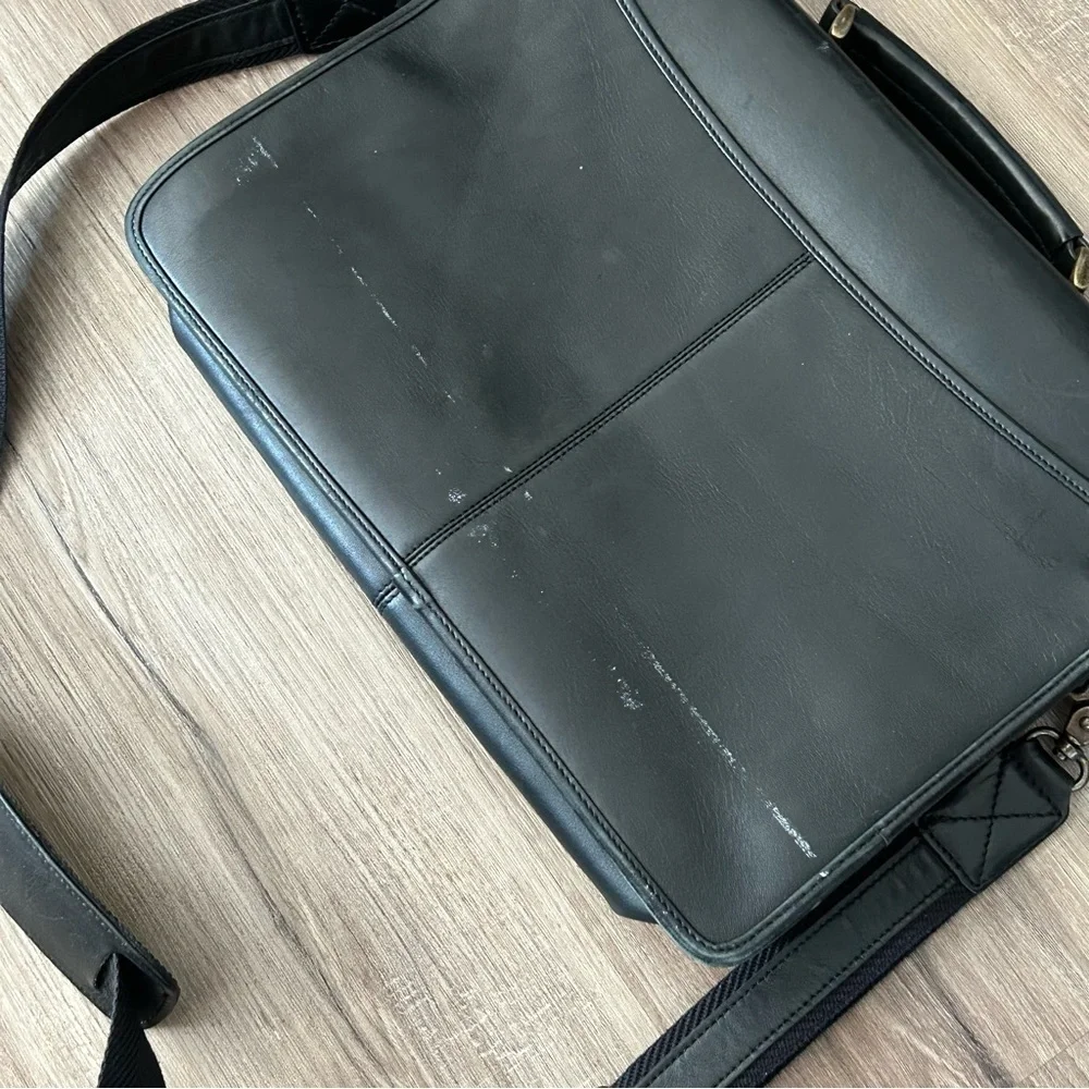 Franklin Covey Black Napa Leather Briefcase Shoulder Bag
